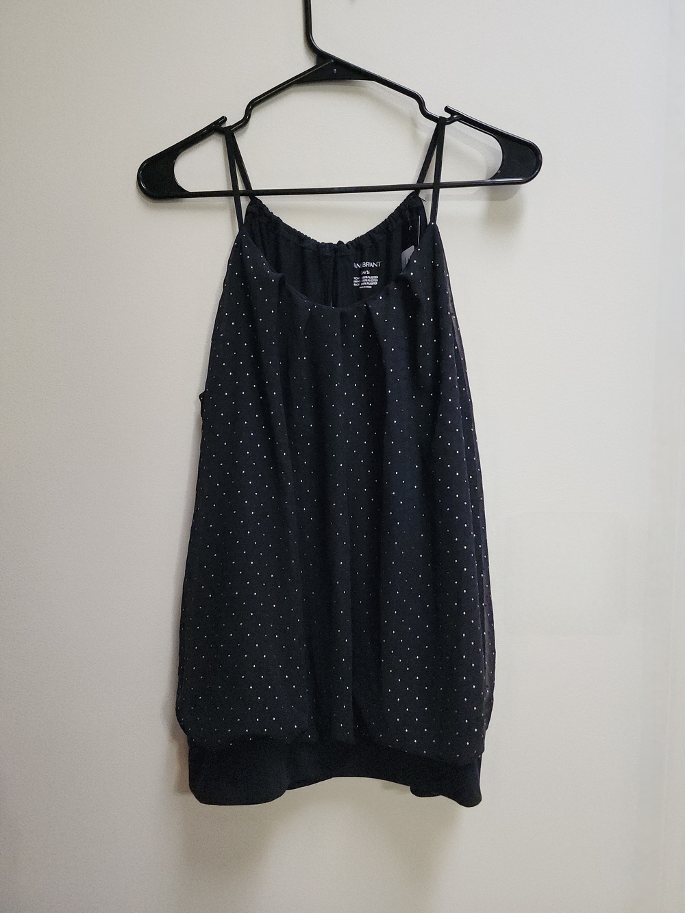 Black Spaghetti Strap Cami With Gold Toned Polka Dots